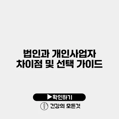 법인과 개인사업자 차이점 및 선택 가이드