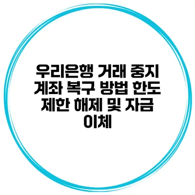 우리은행 거래 중지 계좌 복구 방법 한도 제한 해제 및 자금 이체