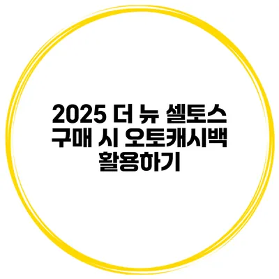 2025 더 뉴 셀토스 구매 시 오토캐시백 활용하기