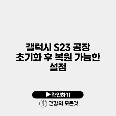 갤럭시 S23 공장 초기화 후 복원 가능한 설정