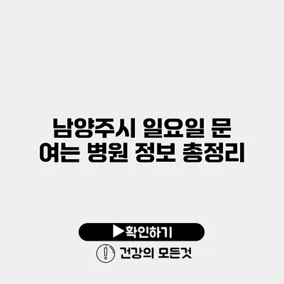 남양주시 일요일 문 여는 병원 정보 총정리