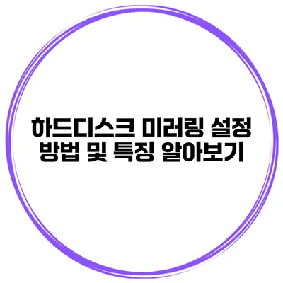 하드디스크 미러링 설정 방법 및 특징 알아보기