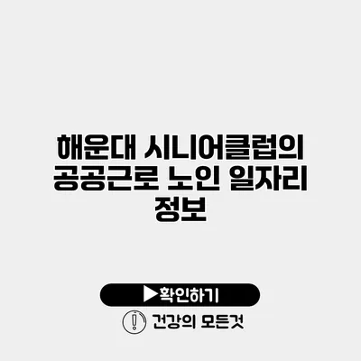 해운대 시니어클럽의 공공근로 노인 일자리 정보